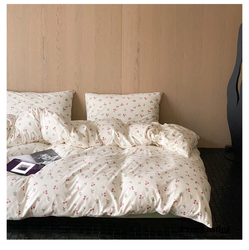 Jersey Knit Cotton Floral Bedding Set / Pink