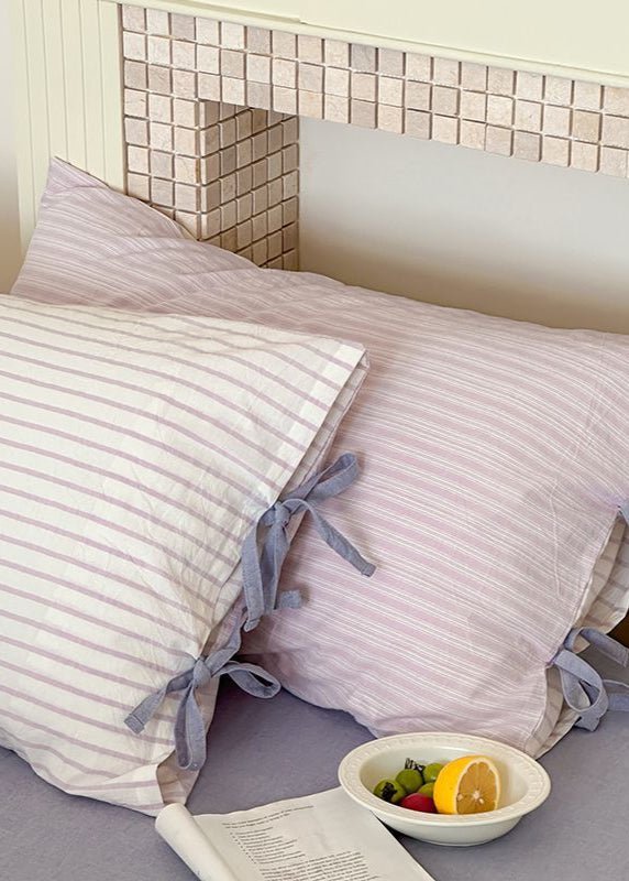 Josie Bow Tied Stripe Pillowcases / Cream