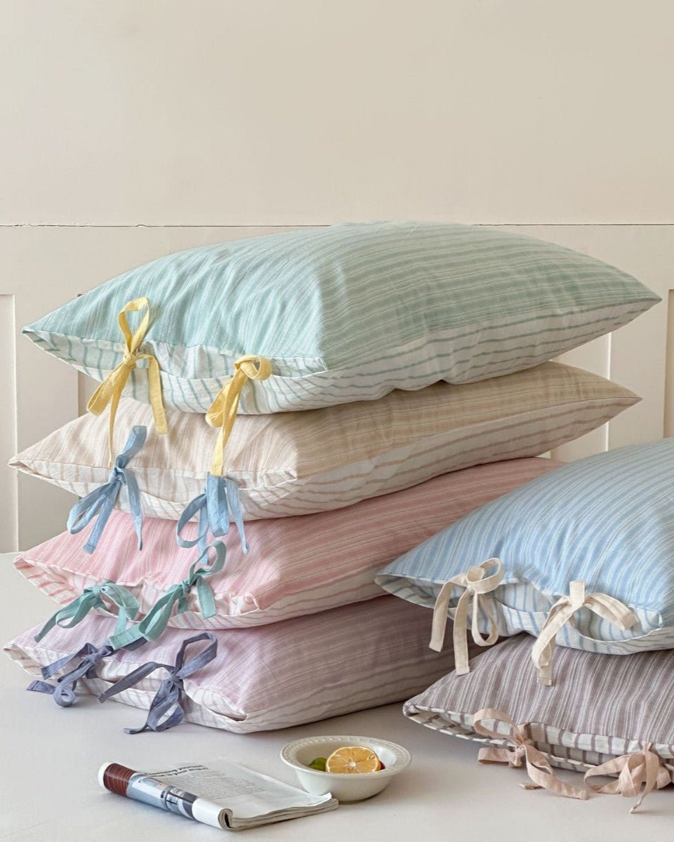 Josie Bow Tied Stripe Pillowcases / Blue