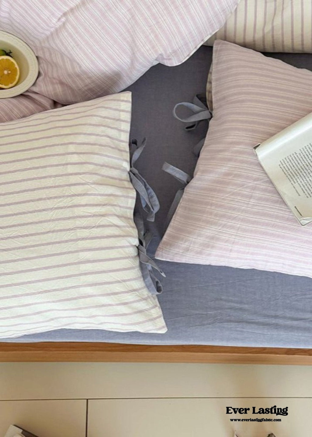 Josie Bow Tied Striped Bedding Set / Cream