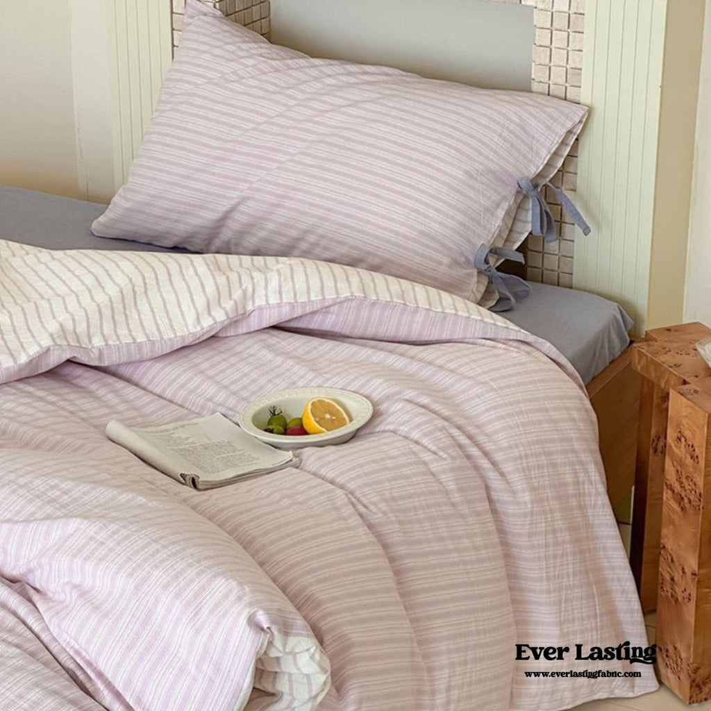 Josie Bow Tied Striped Bedding Set / Cream