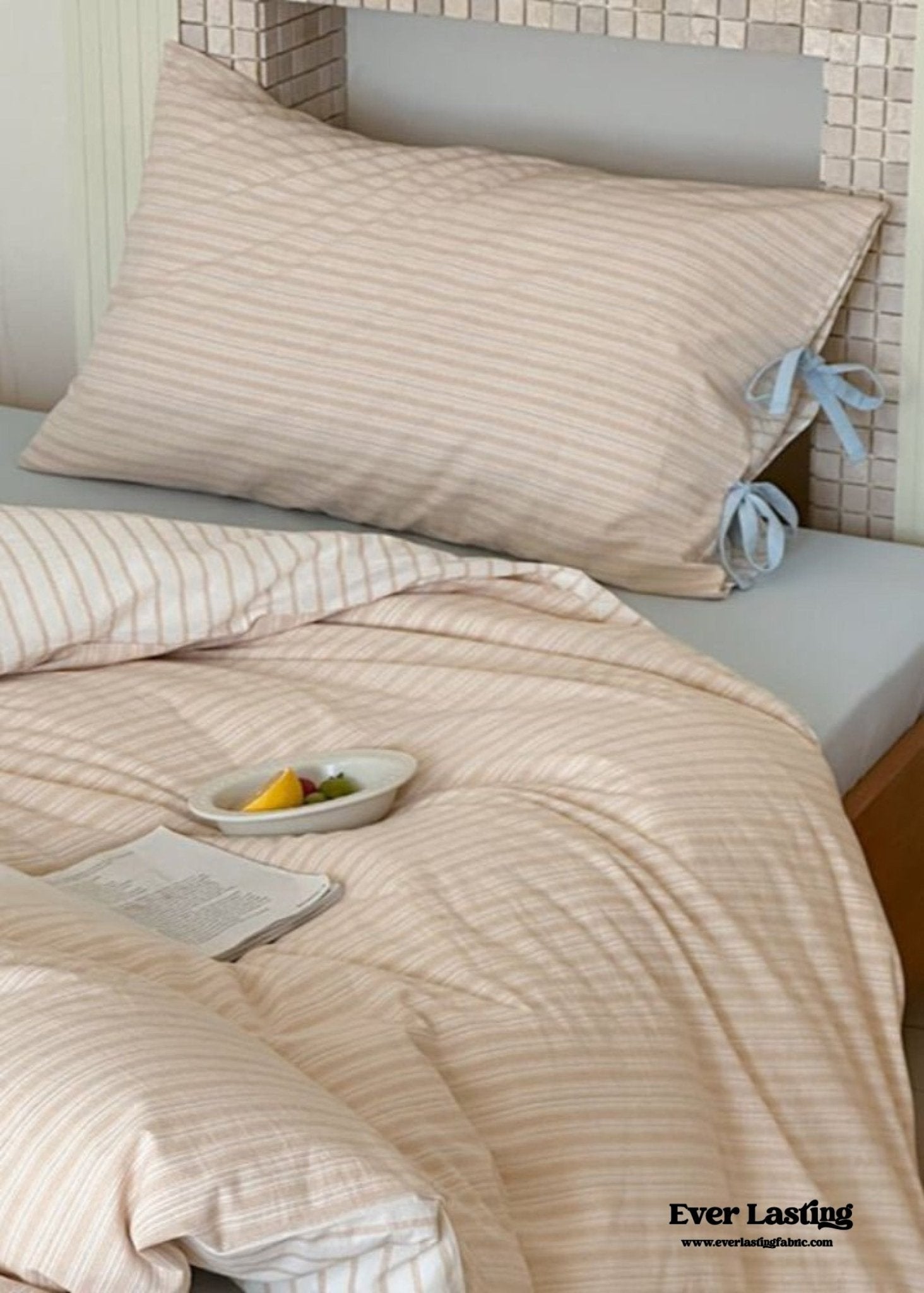 Josie Bow Tied Striped Bedding Set / Purple