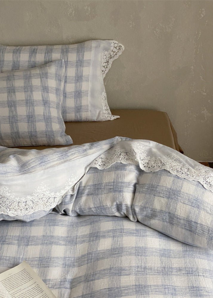 June Lace Double Gauze Gingham Bedding Set / Green
