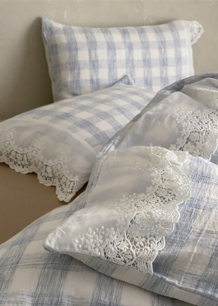June Lace Double Gauze Gingham Bedding Set / Green