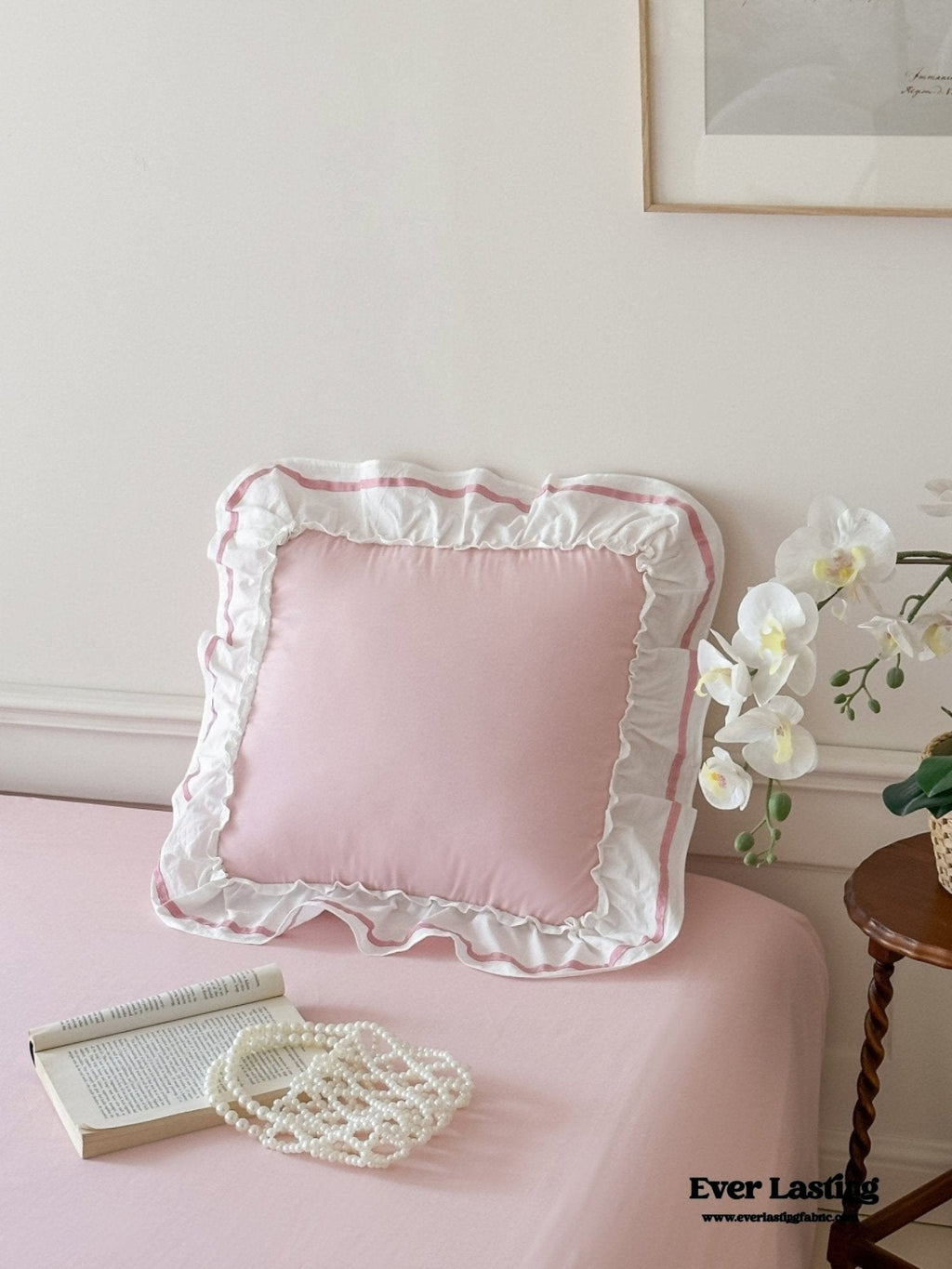Embroidered Large Blue Ruffle Square Pillowcase