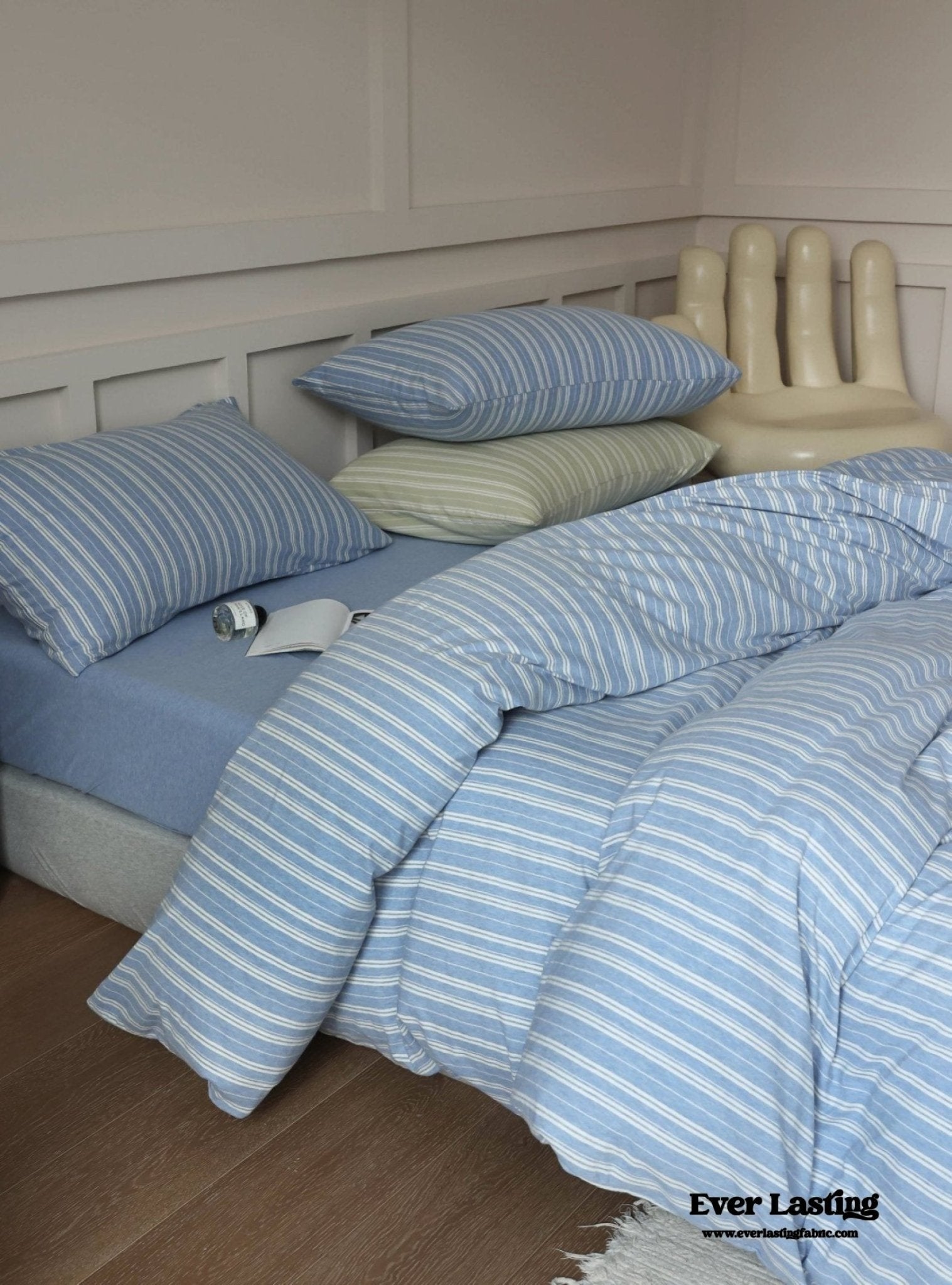 Leo Striped Jersey Knit Cotton Bedding Set / Blue