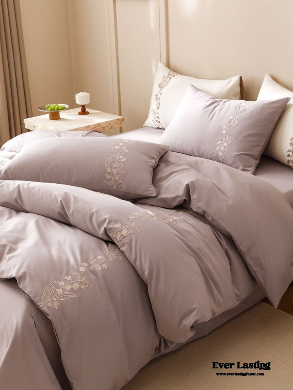 Lily of the Valley Embroidered Silky Bedding Set / Purple