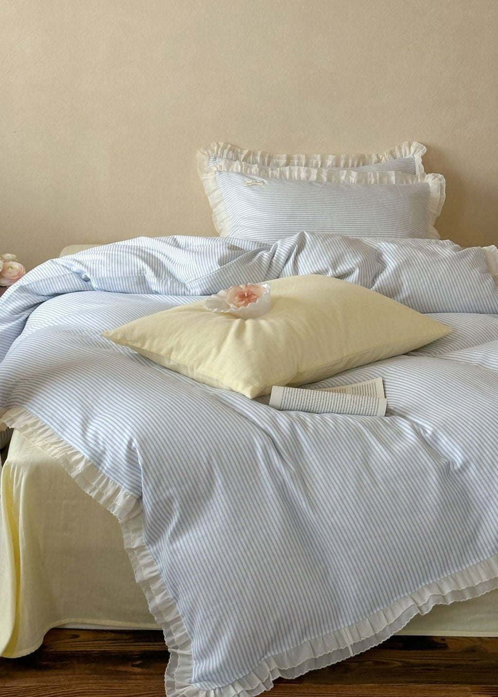 Mabel Lace Double Gauze Striped Bedding Set / Blue