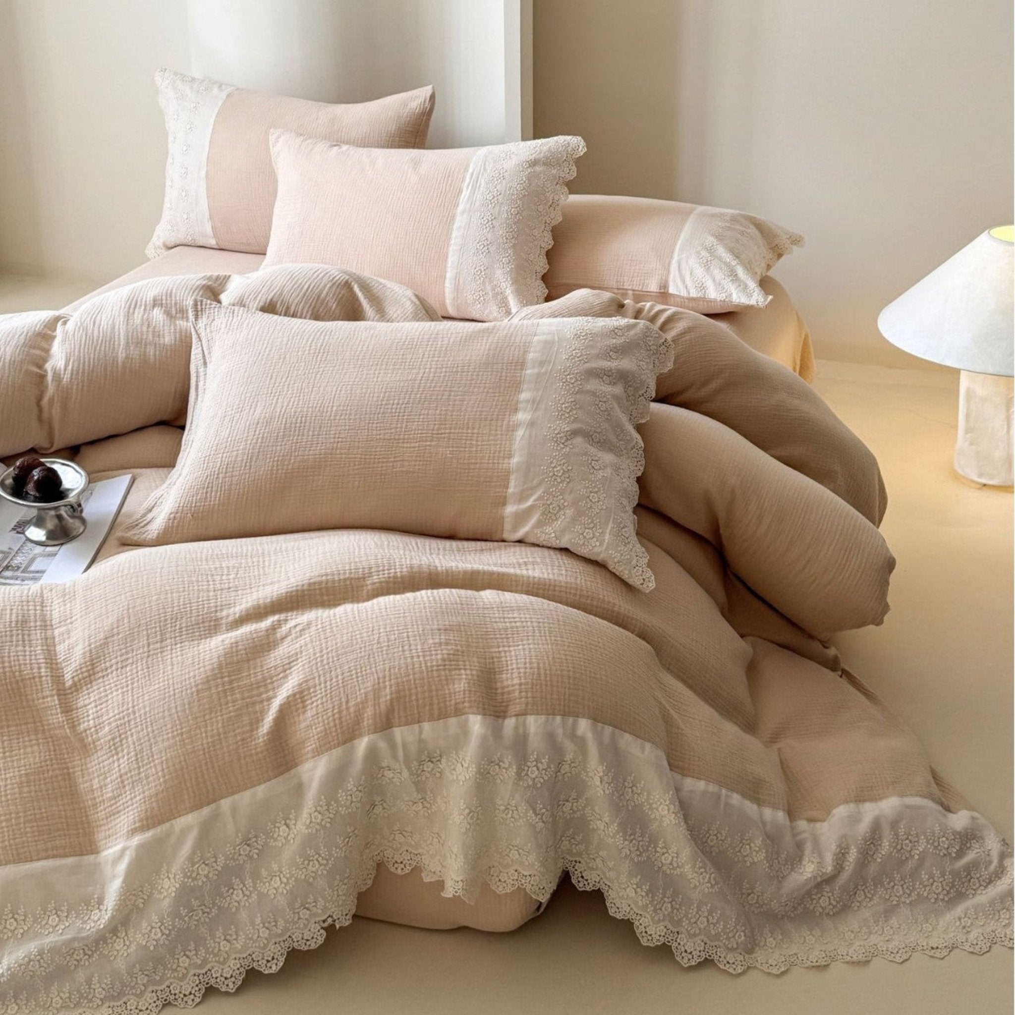 Margaux Lace Double Gauze Bedding Set / Sage Green