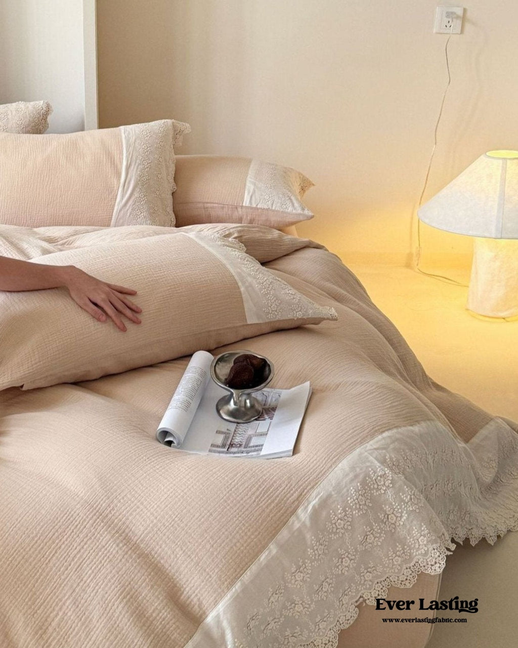Margaux Lace Double Gauze Bedding Set / Sage Green