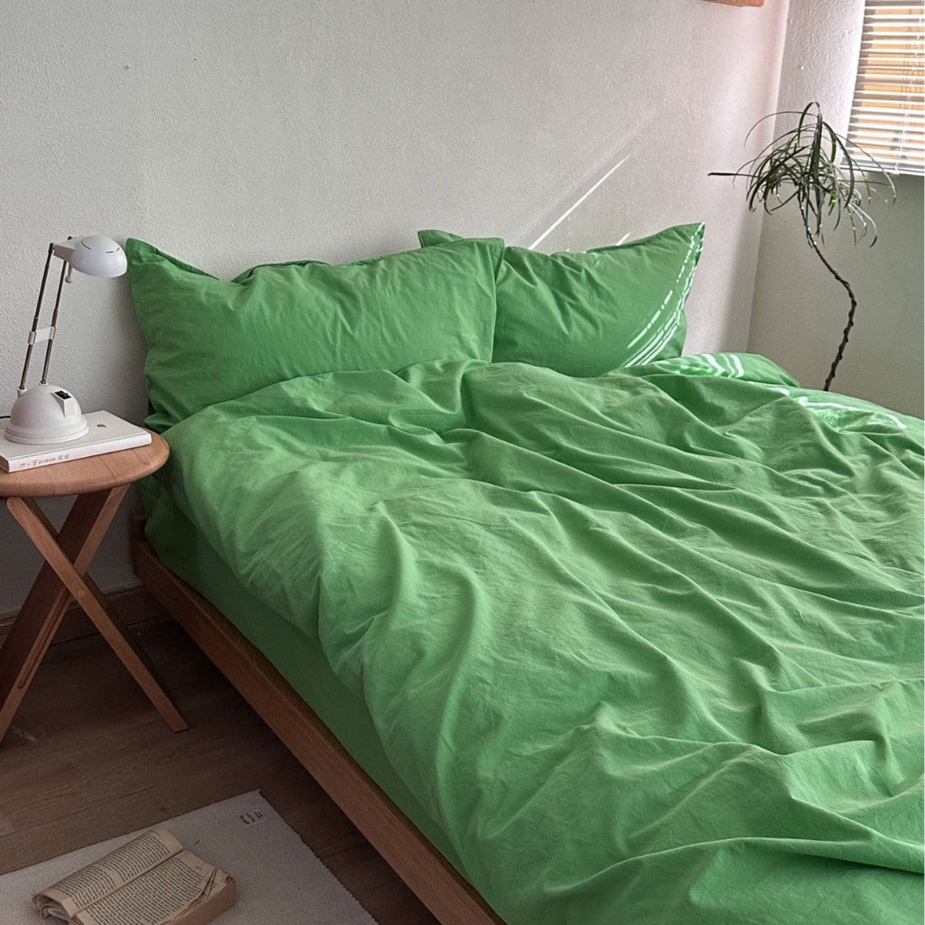 Maximalist Green Solid Color Cotton Bedding Set