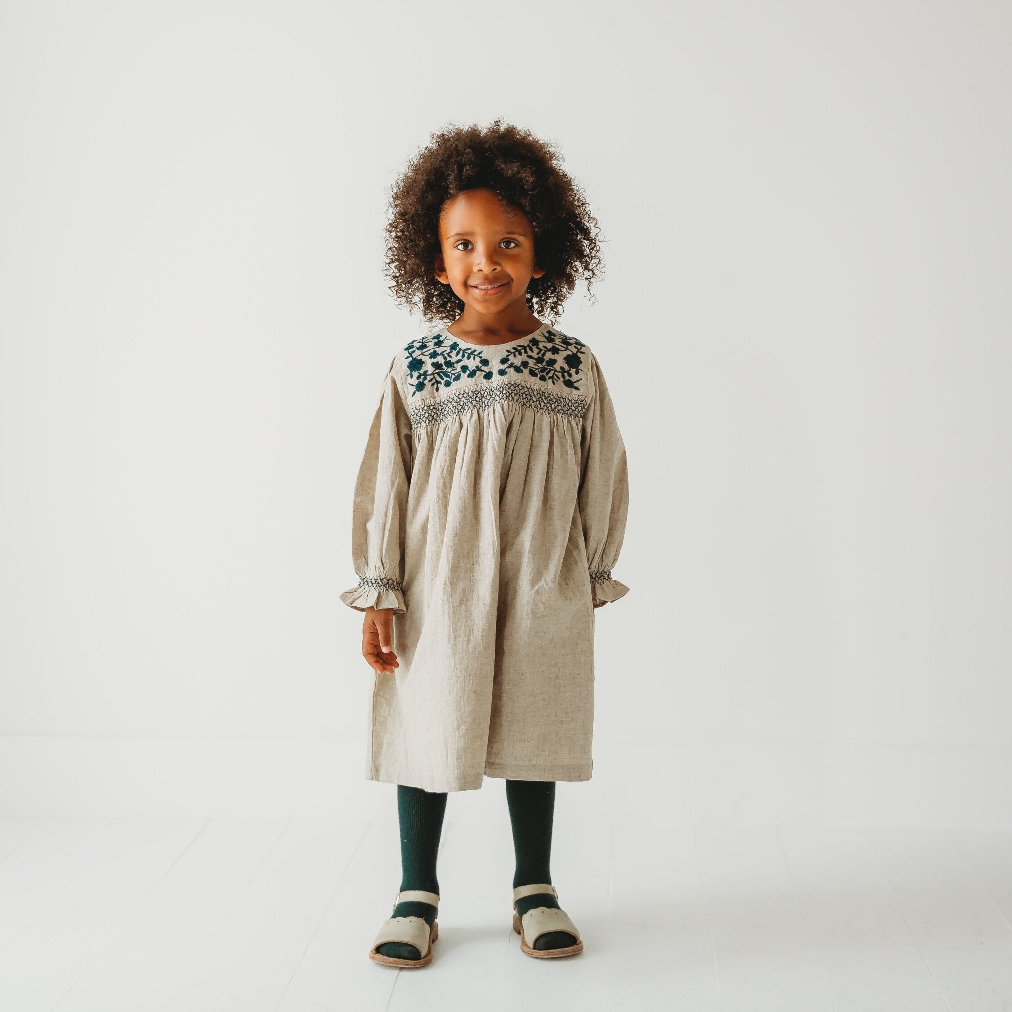 Meadow Breeze Linen Embroidered Oasis Dress