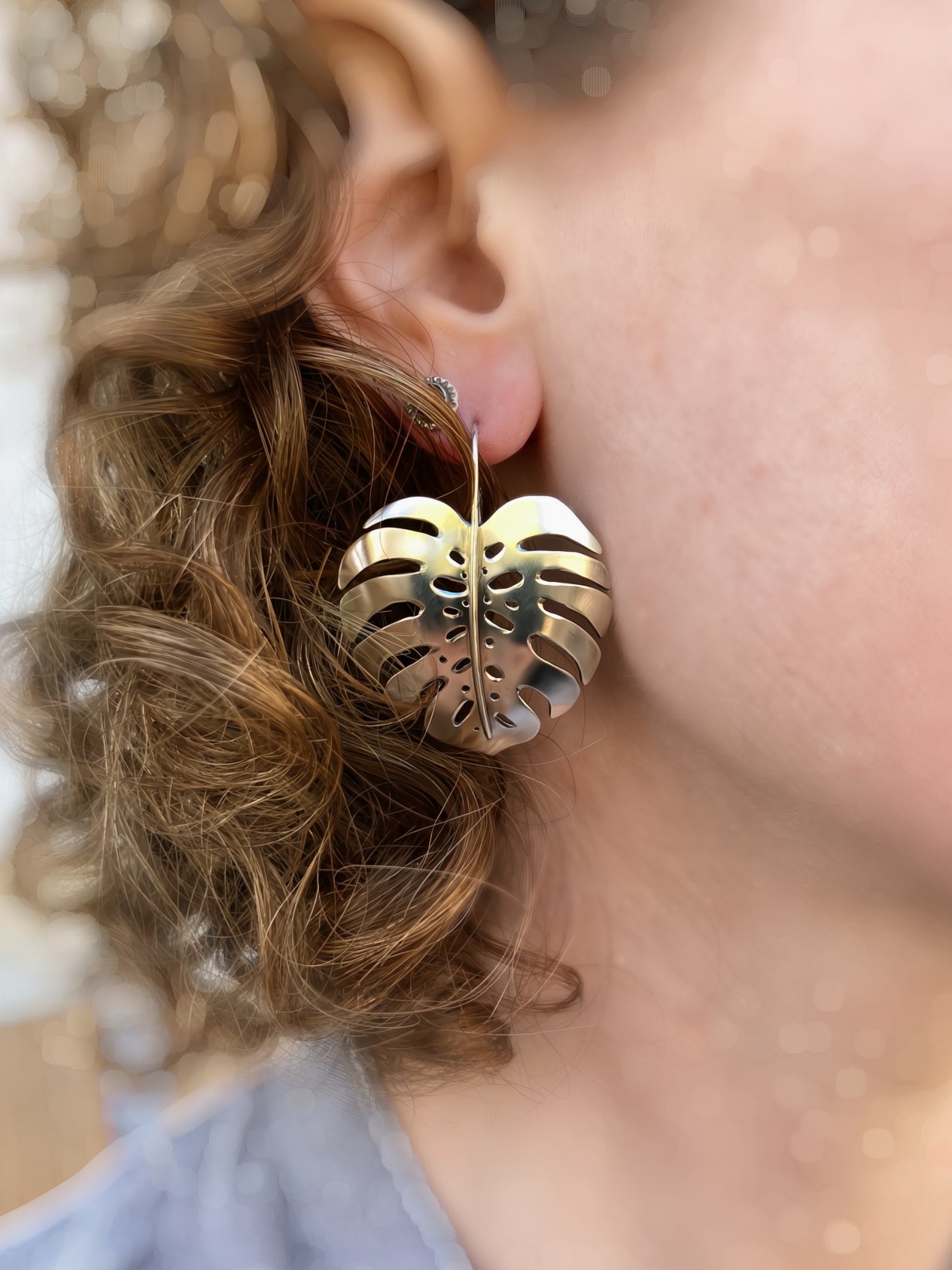 Monstera Earrings in Sterling Silver - Large