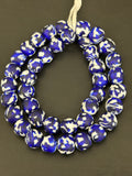Fused Krobo Recycled Glass Beads 12–14mm | Cobalt Blue, Ivory & Black Handmade African Glass Beads from Ghana