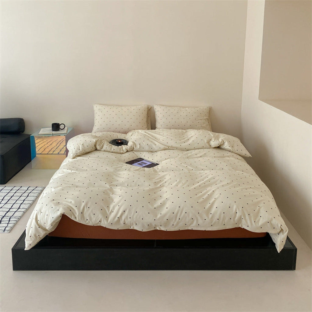 Mini Polka Dot Jersey Knit Bedding Set / Black + Pink