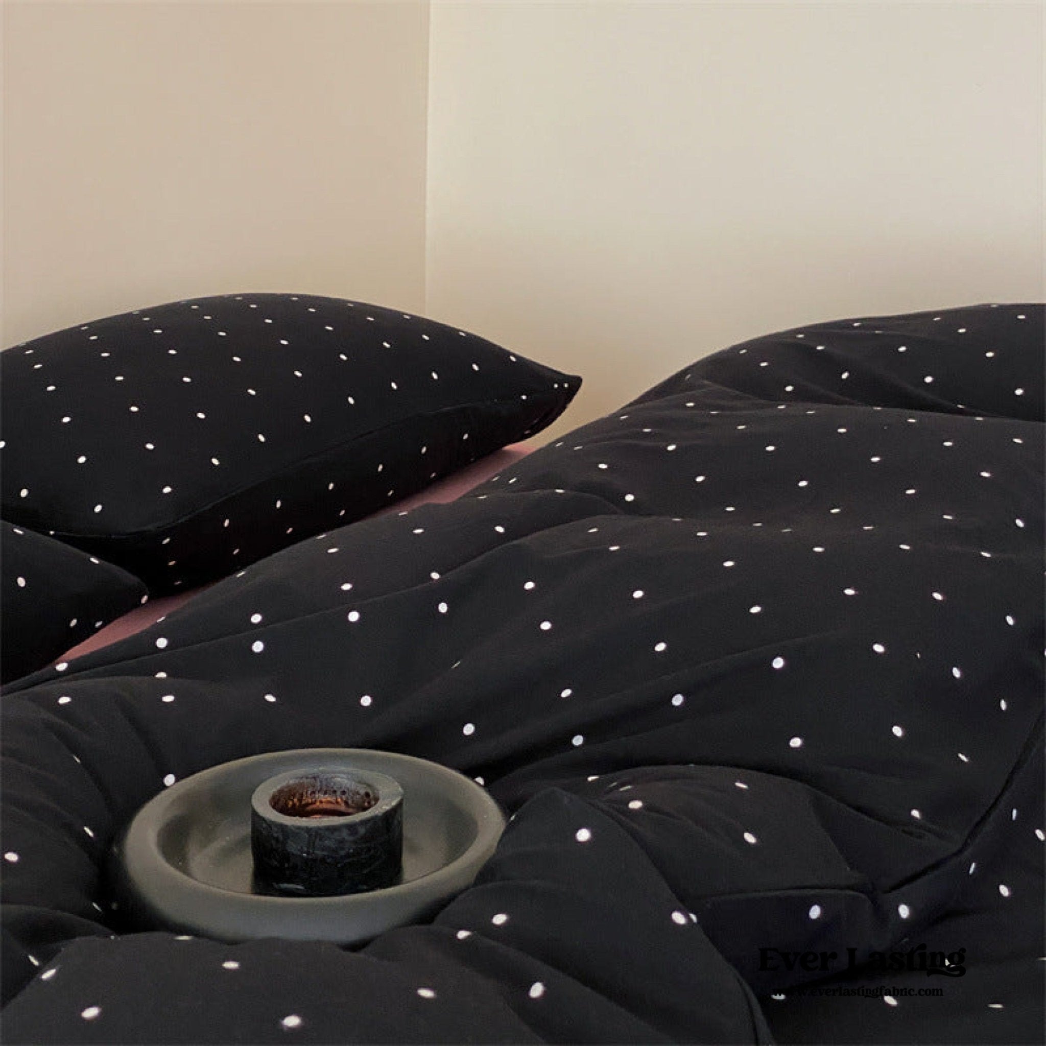 Mini Polka Dot Jersey Knit Bedding Set / Black + Pink