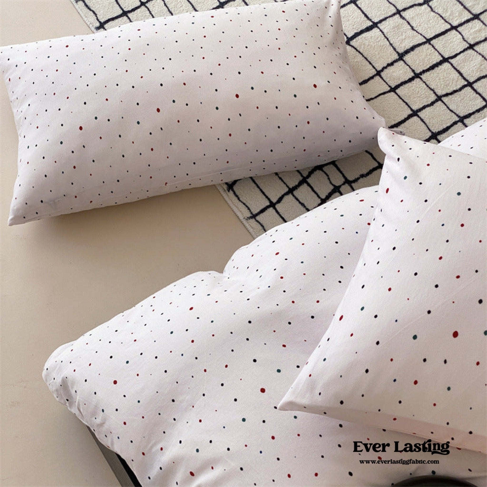 Mini Polka Dot Jersey Knit Bedding Set / Black + Pink