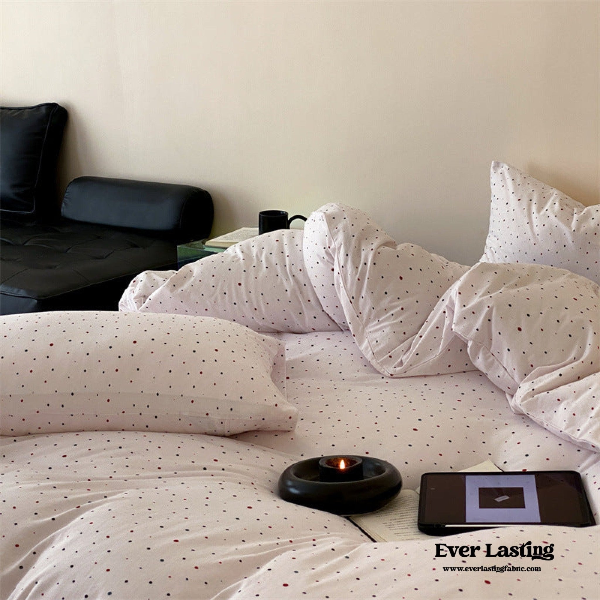 Mini Polka Dot Jersey Knit Bedding Set / Black + Pink