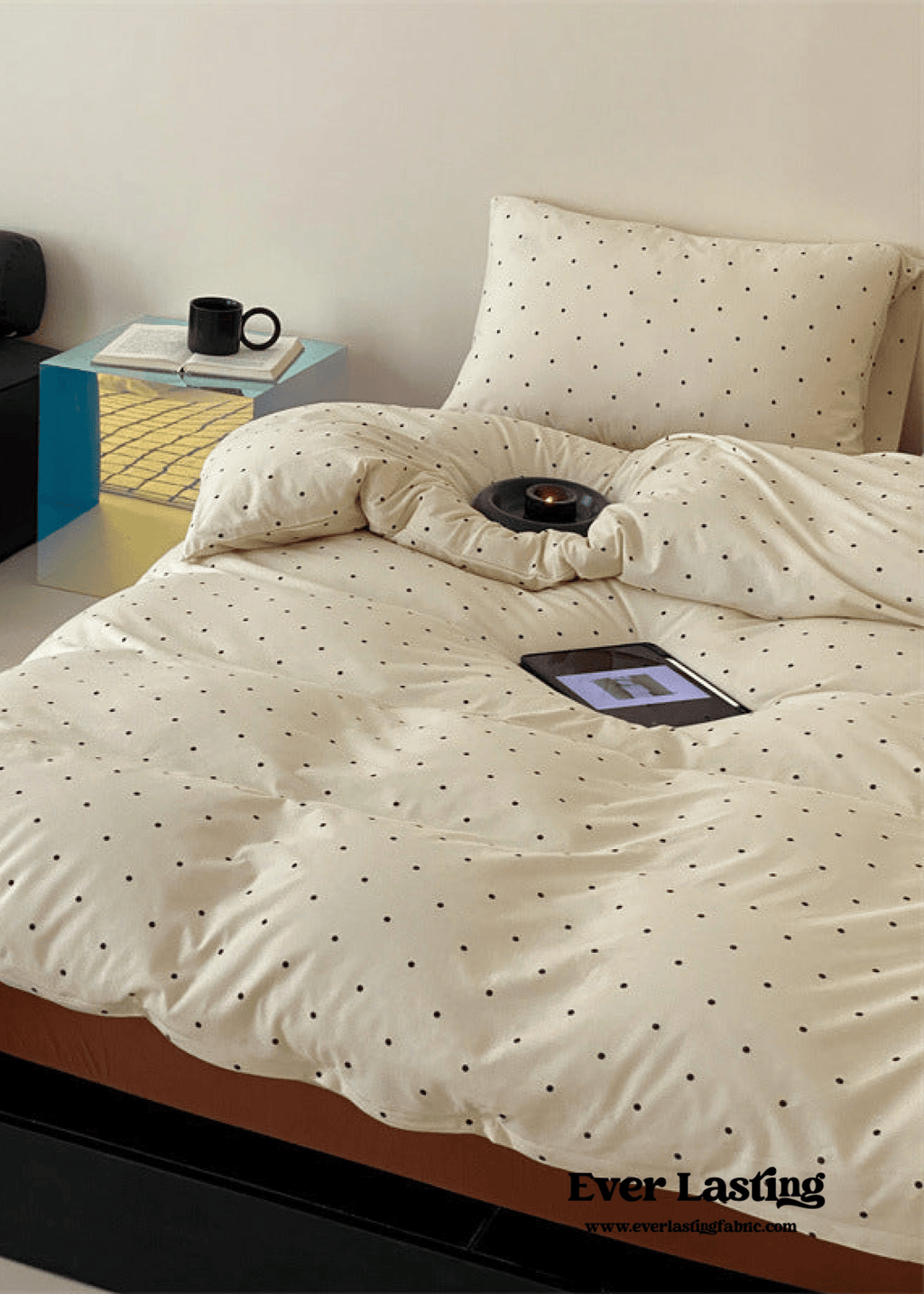 Mini Polka Dot Jersey Knit Bedding Set / Black + Pink