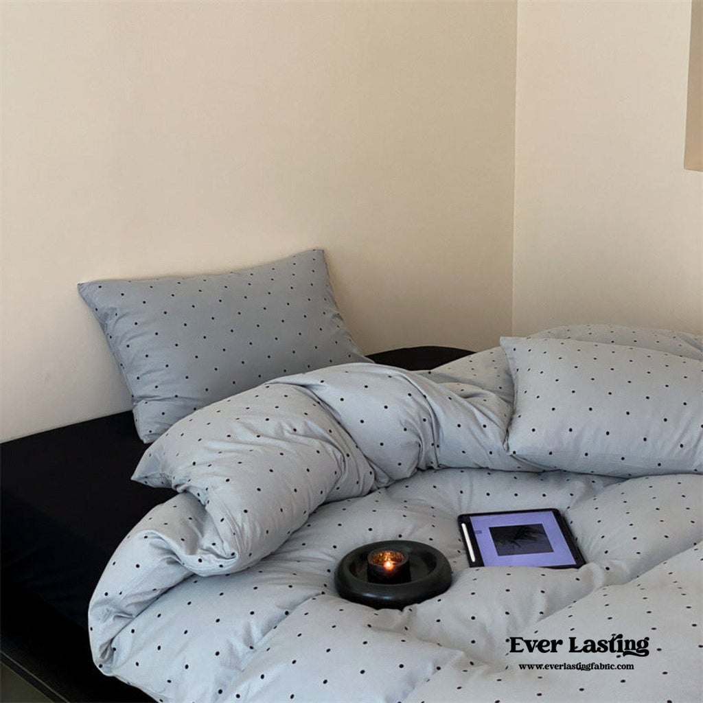 Mini Polka Dot Jersey Knit Bedding Set / Blue + Black