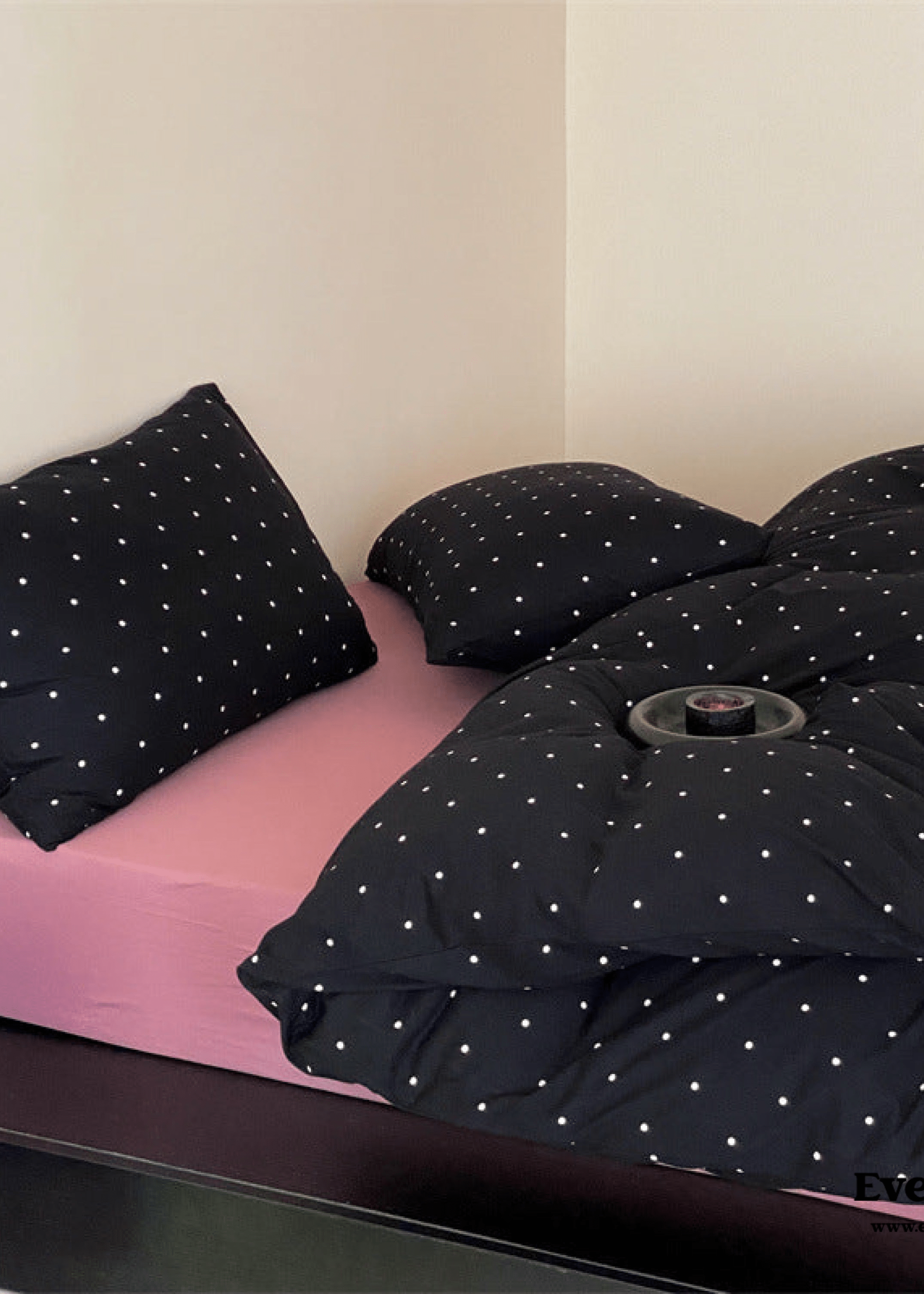 Mini Polka Dot Jersey Knit Bedding Set / Blue + Black