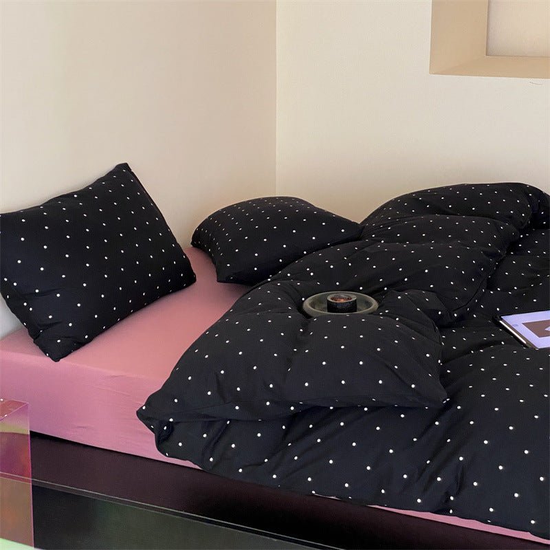 Mini Polka Dot Jersey Knit Bedding Set / Blue + Black