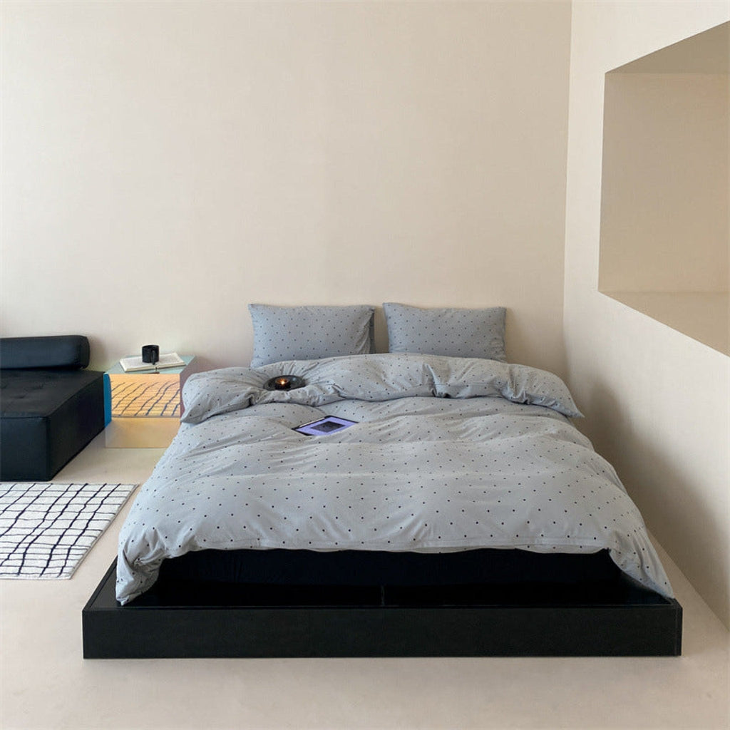 Mini Polka Dot Jersey Knit Bedding Set / White