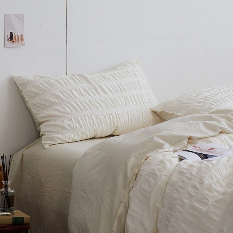 Minimal Bubble Textured Bedding Set / Beige