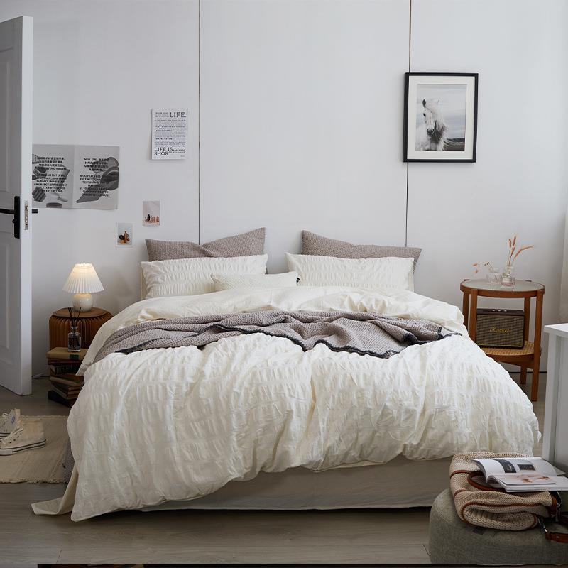 Minimal Bubble Textured Bedding Set / Beige