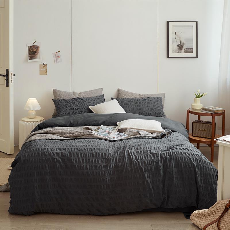 Minimal Bubble Textured Bedding Set / Beige