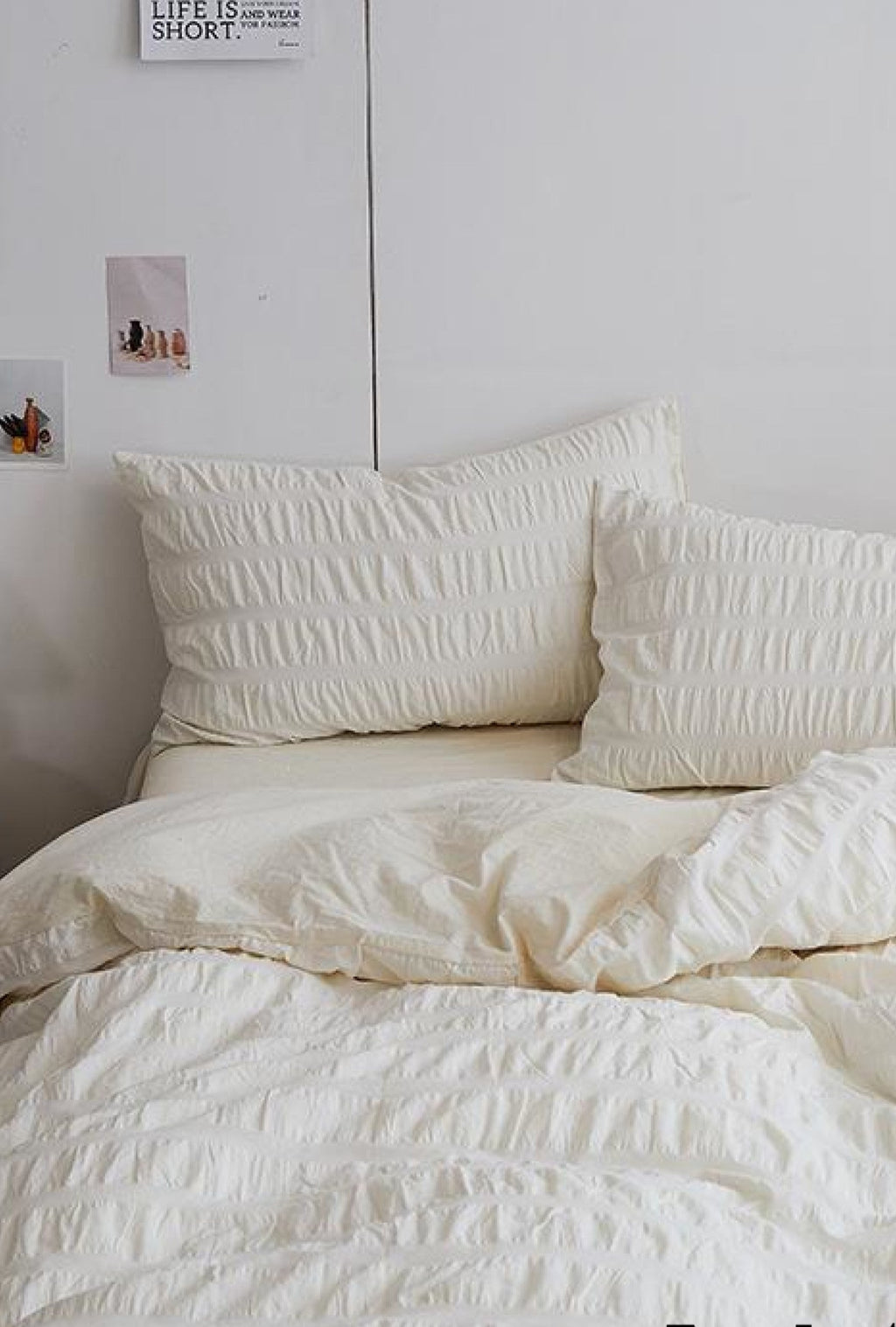 Minimal Bubble Textured Bedding Set / Beige