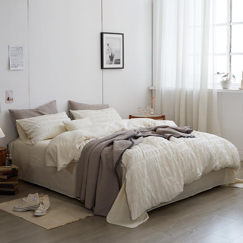 Minimal Bubble Textured Bedding Set / Beige