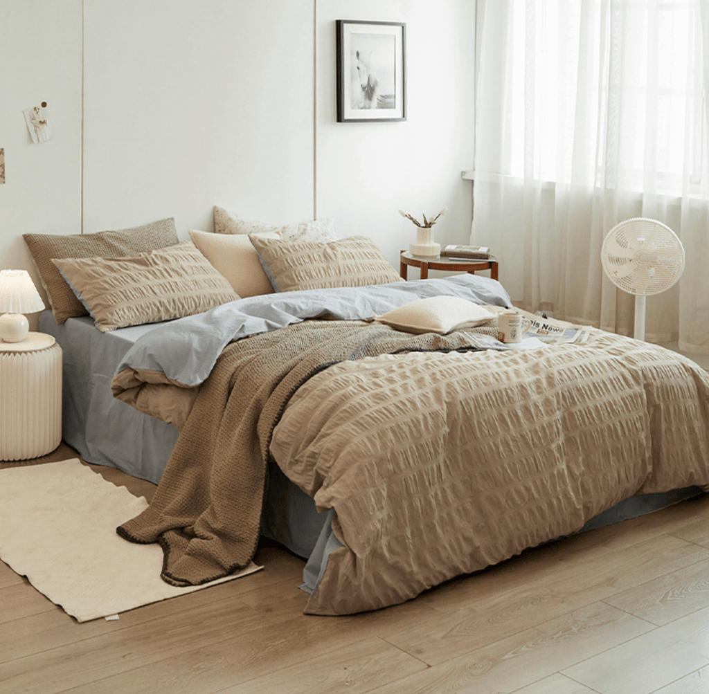 Minimal Bubble Textured Bedding Set / Blue