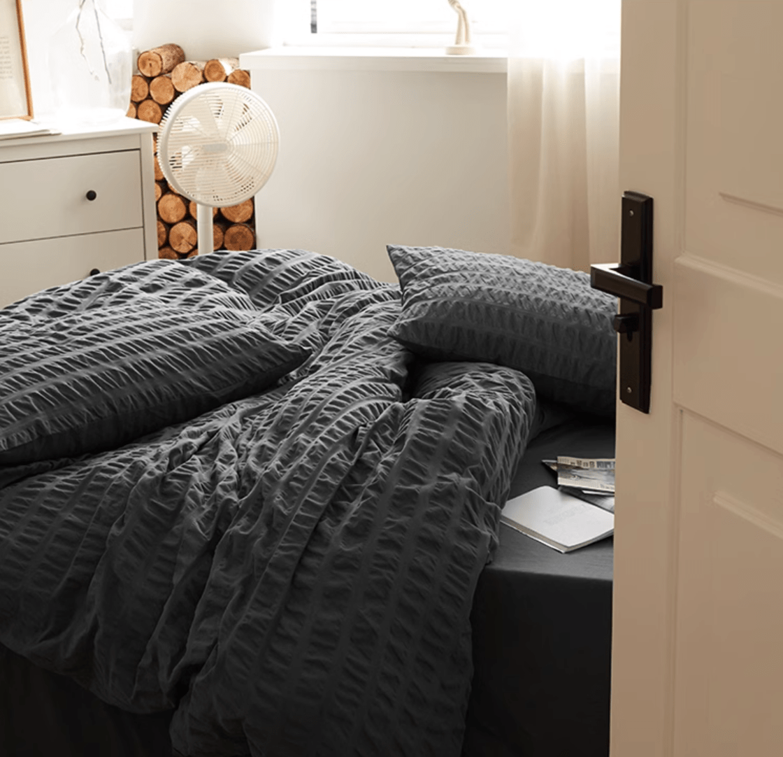 Minimal Bubble Textured Bedding Set / Blue