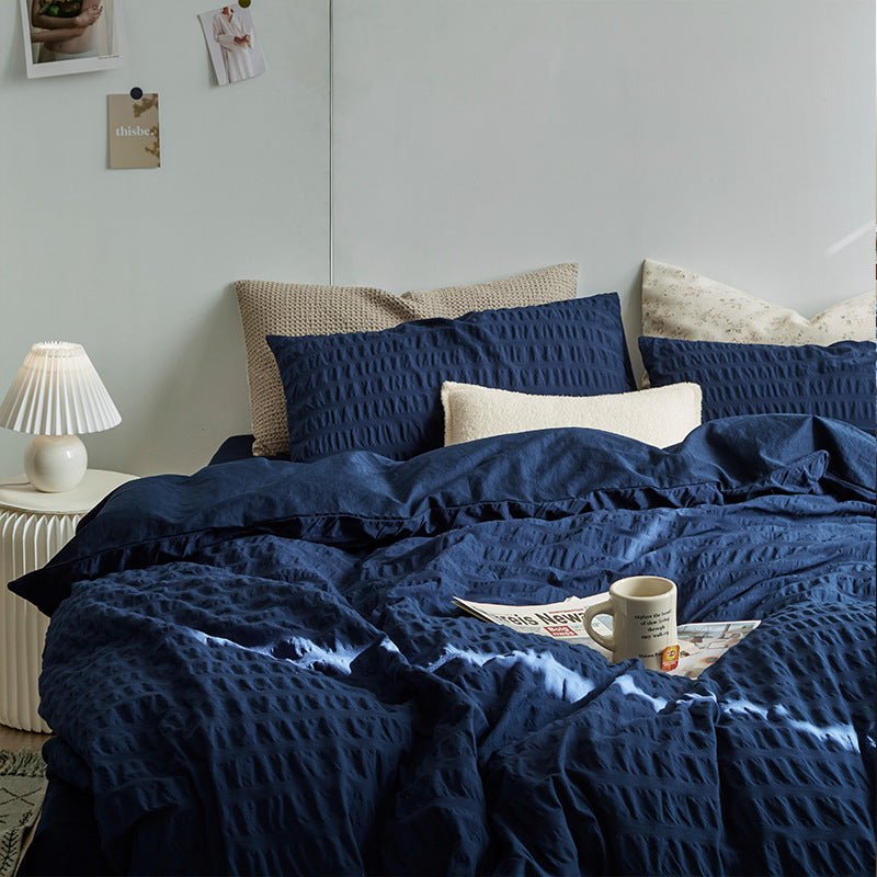 Minimal Bubble Textured Bedding Set / White