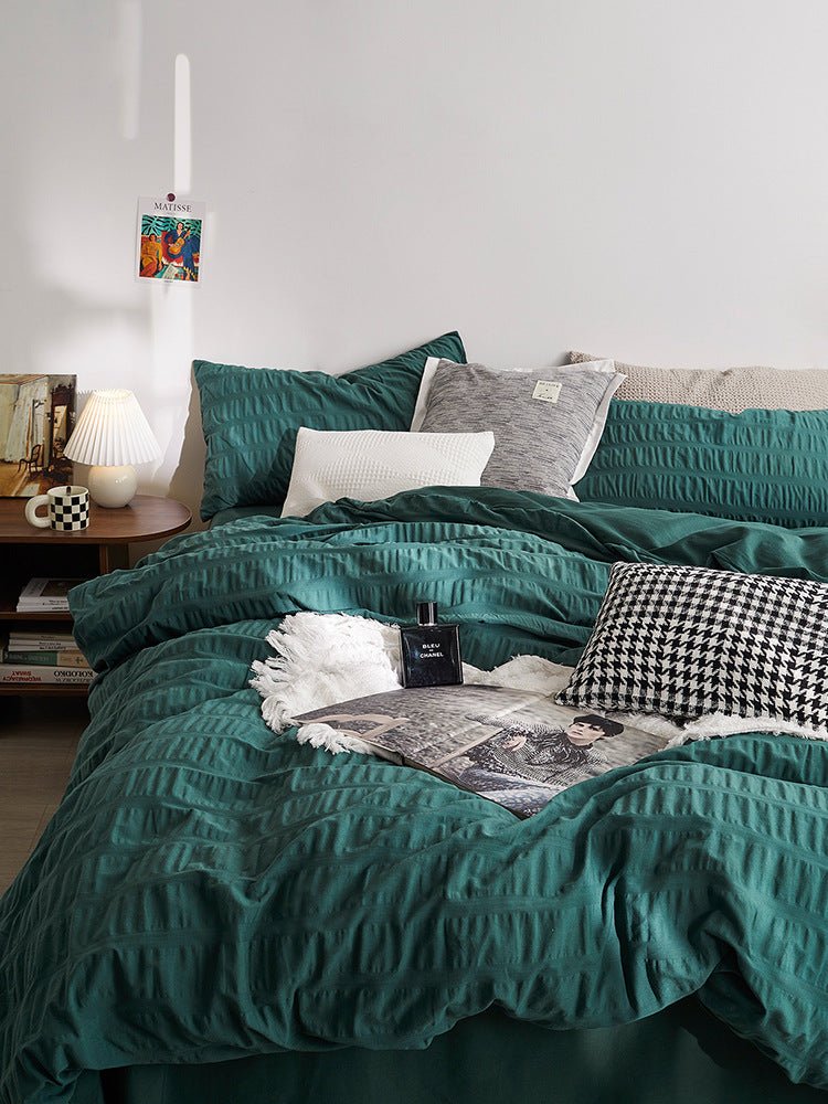 Minimal Bubble Textured Bedding Set / White