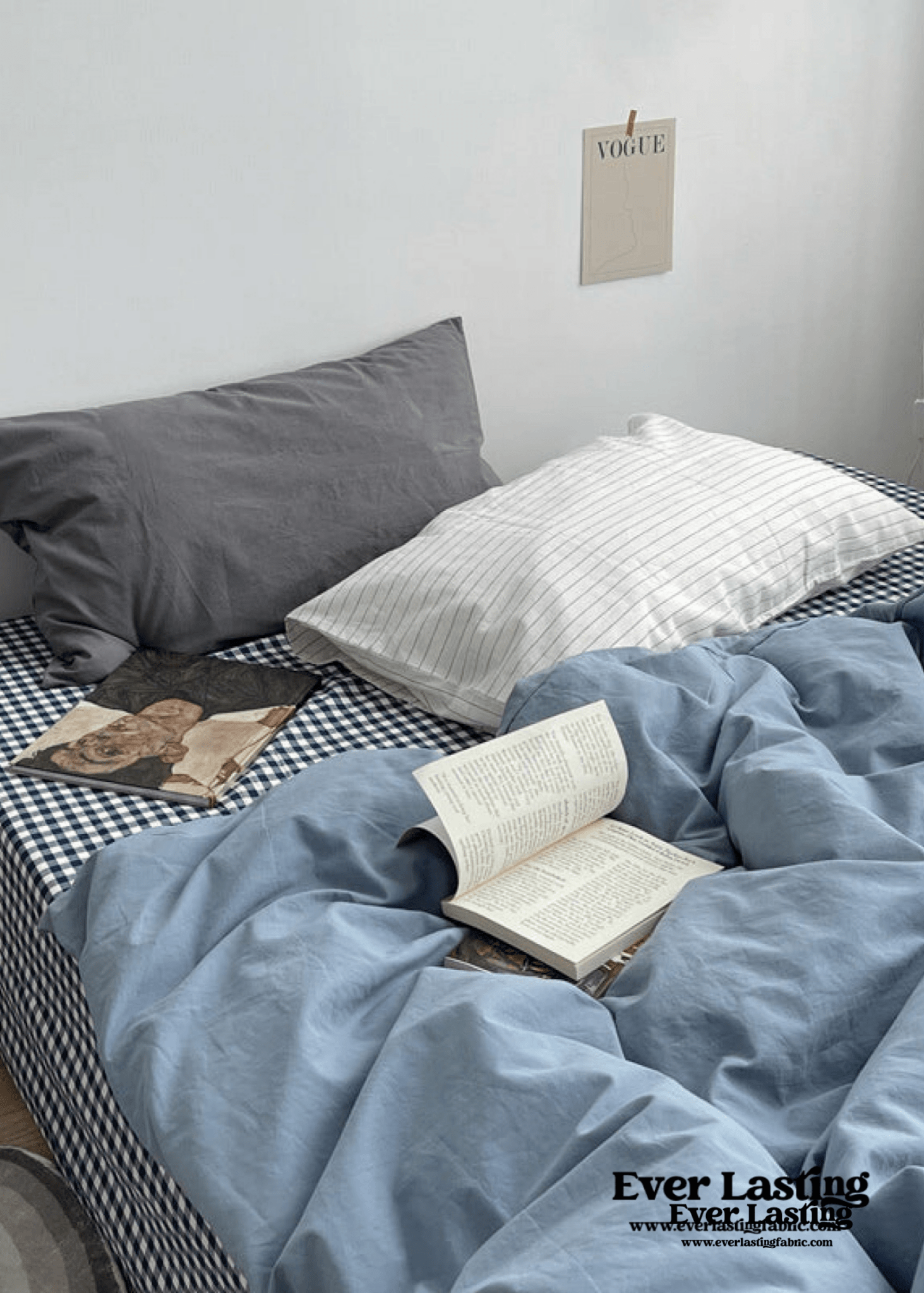 Minimal Mixed Gingham Bedding Set / Blue