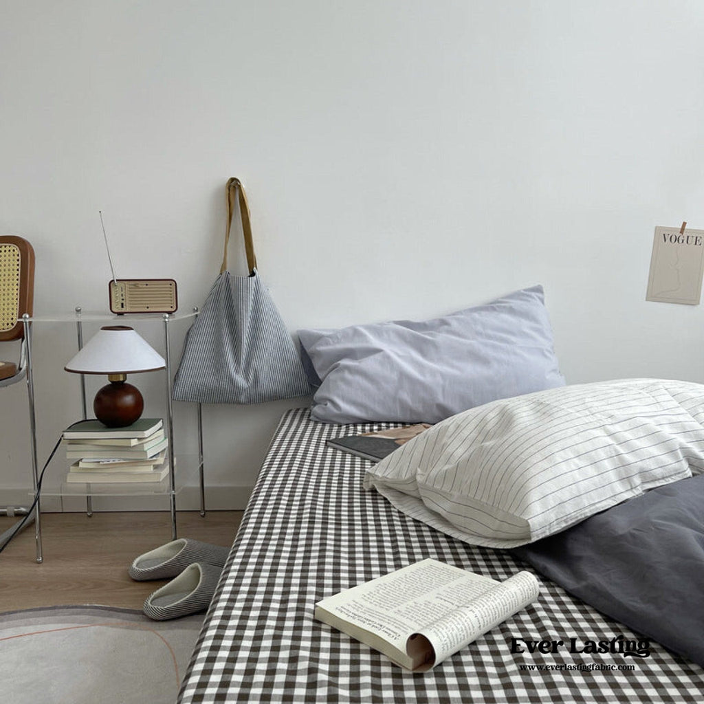 Minimal Mixed Gingham Bedding Set / Blue