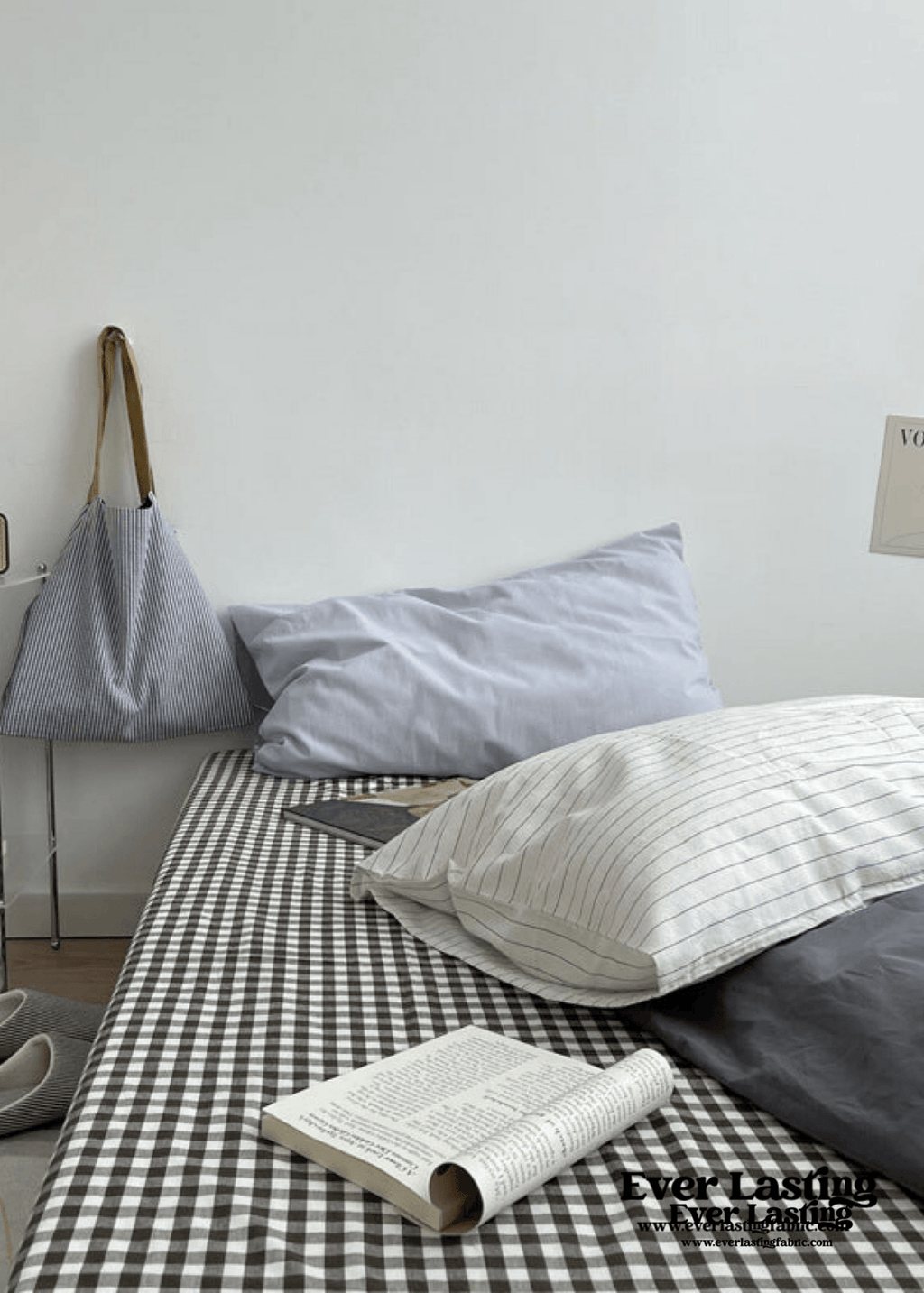 Minimal Mixed Gingham Bedding Set / Blue