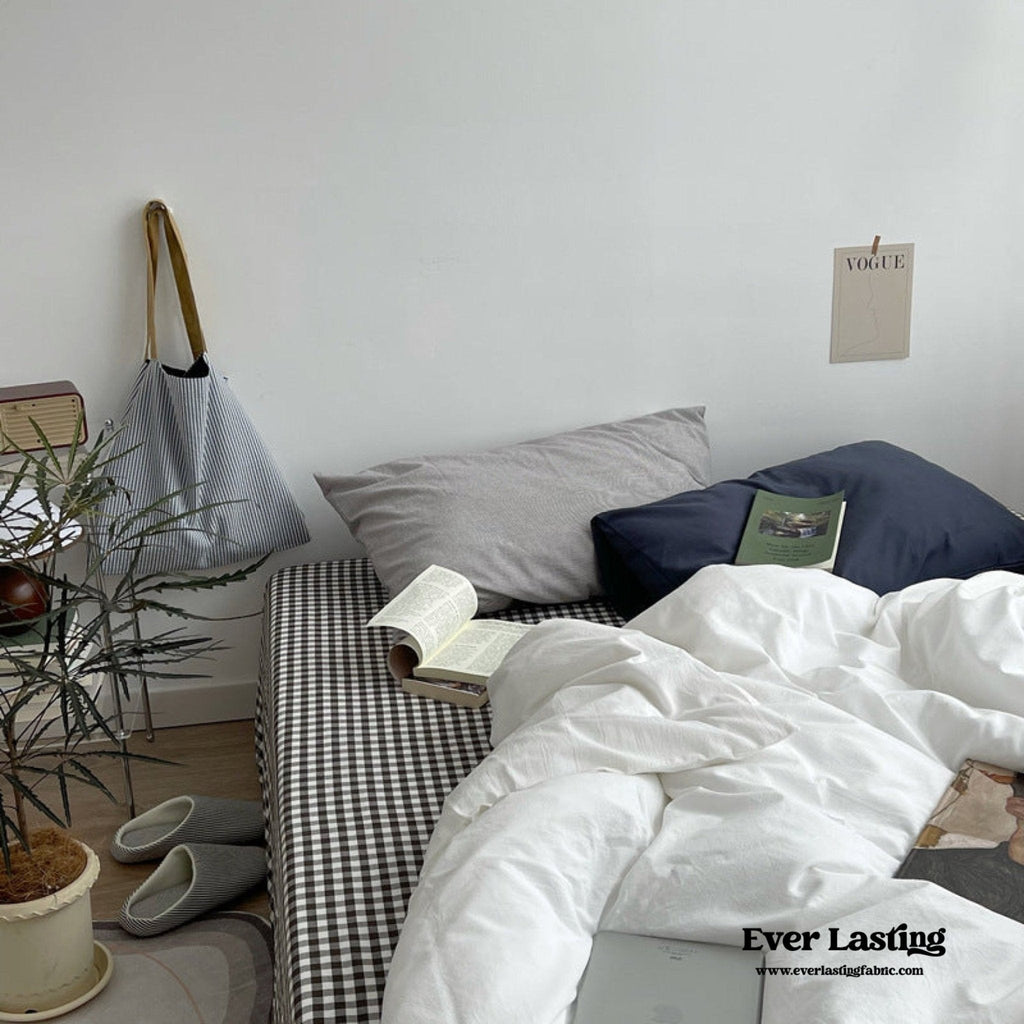 Minimal Mixed Gingham Bedding Set / Gray