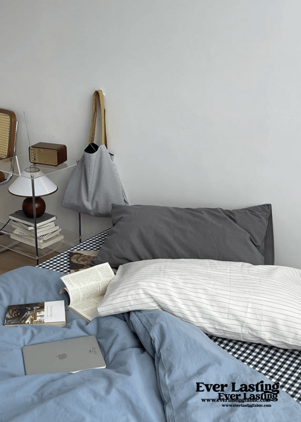 Minimal Mixed Gingham Bedding Set / Gray