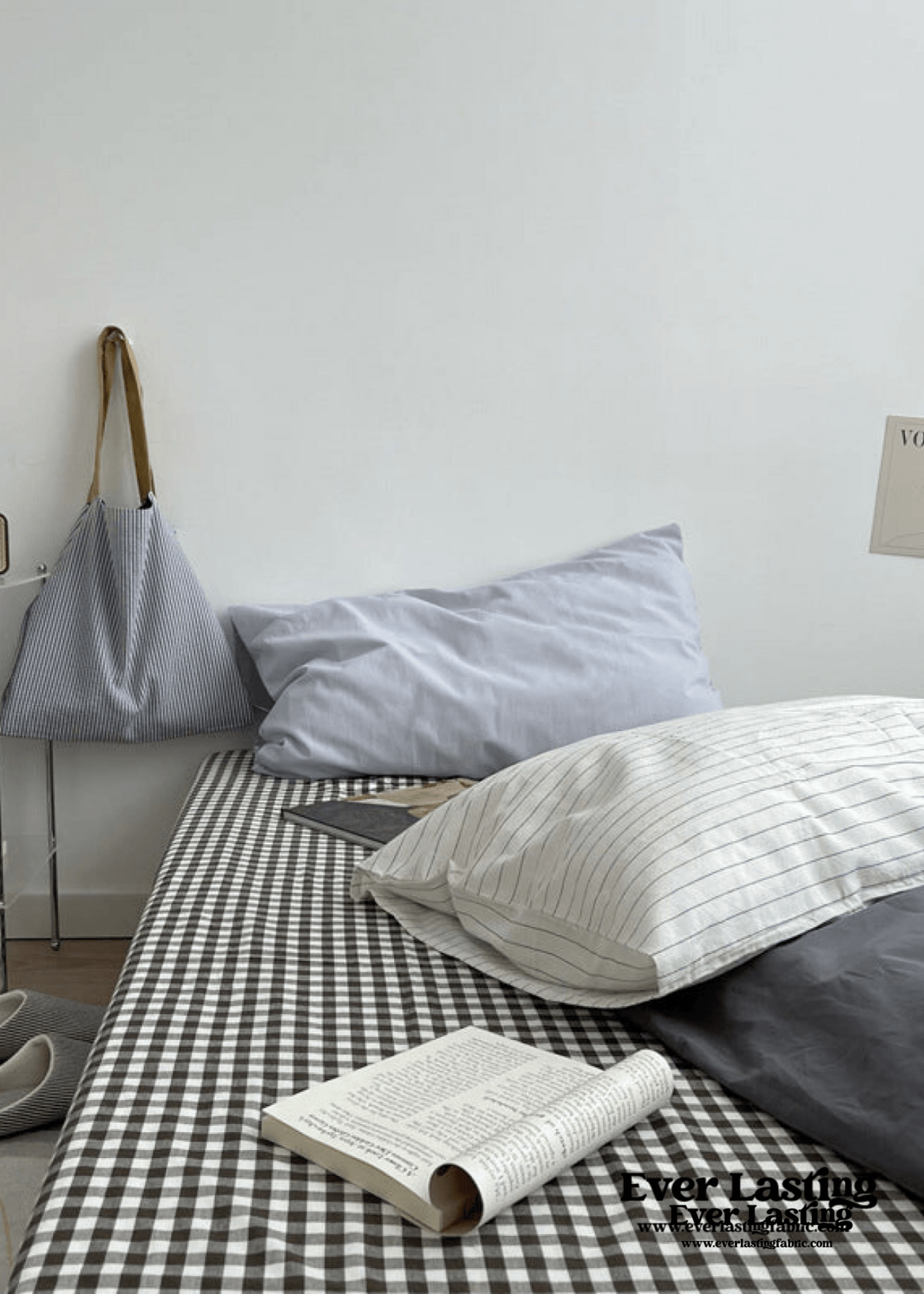 Minimal Mixed Gingham Bedding Set / Gray