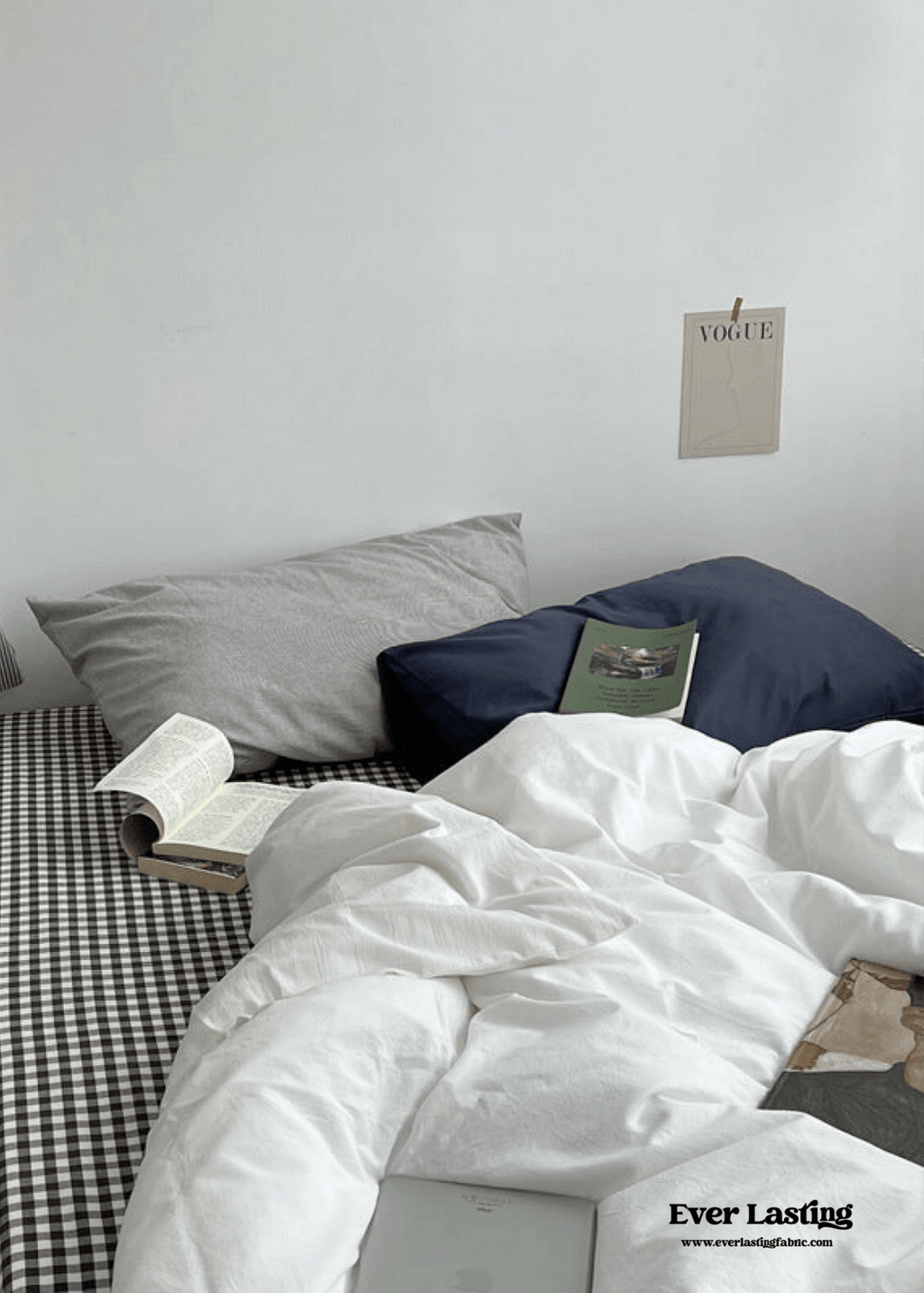 Minimal Mixed Gingham Bedding Set / Gray
