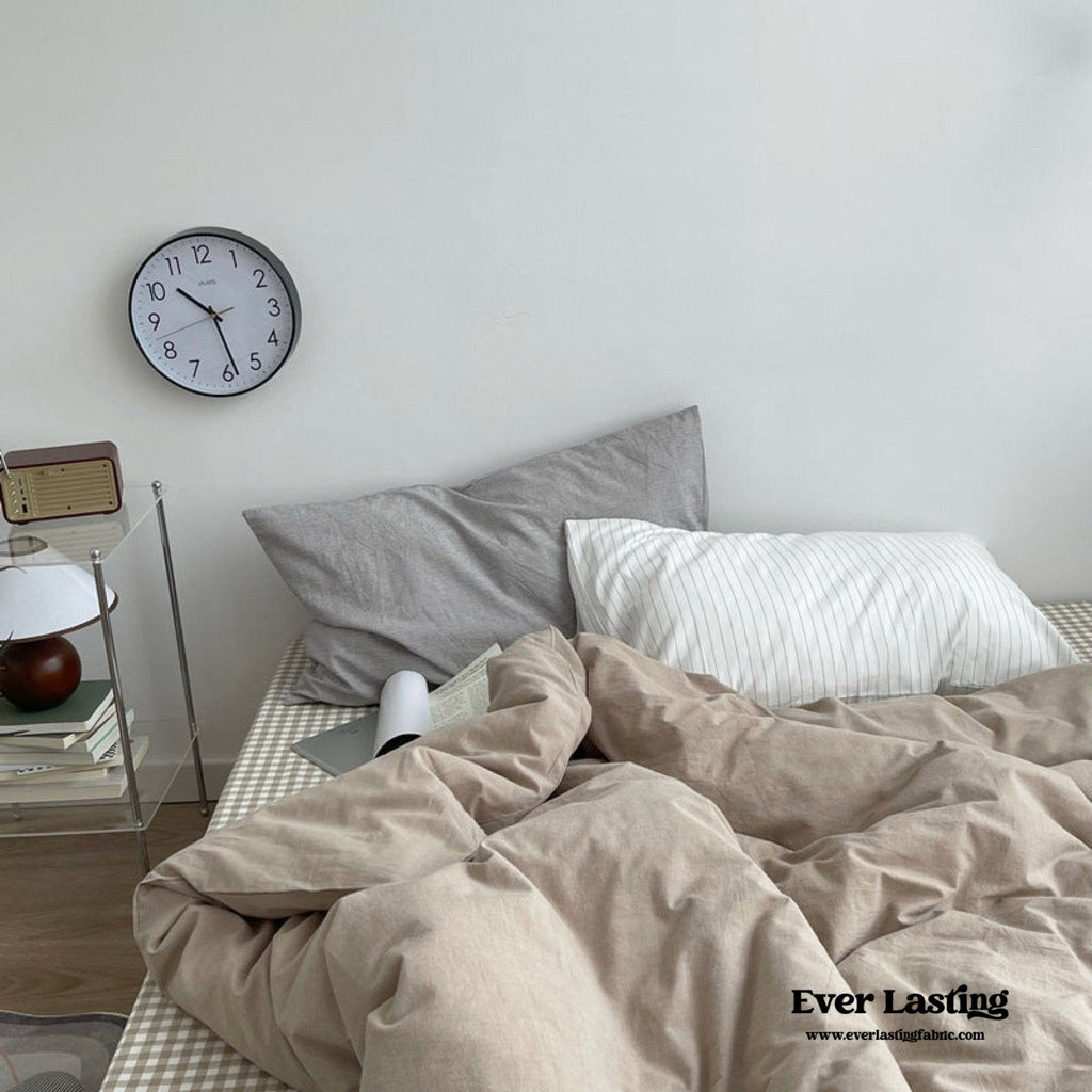Minimal Mixed Gingham Bedding Set / Gray