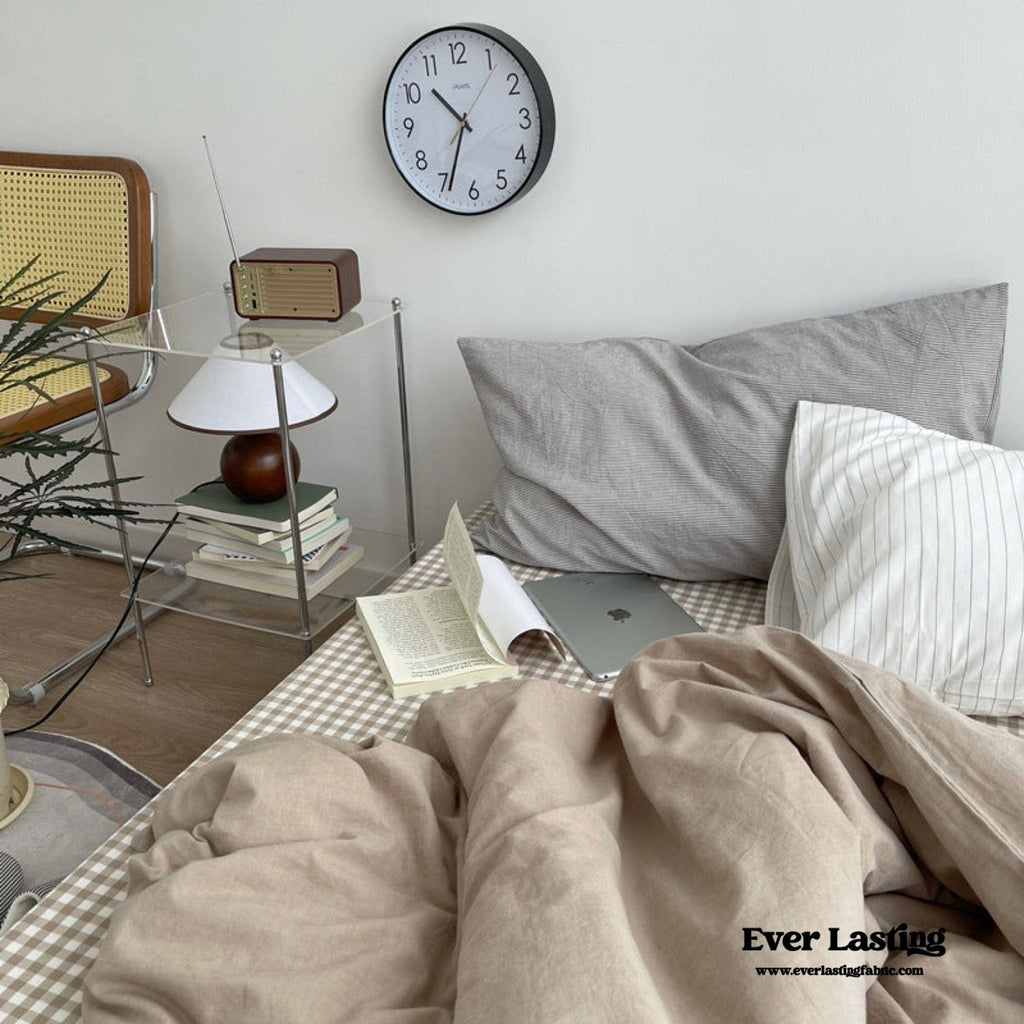 Minimal Mixed Gingham Bedding Set / Gray