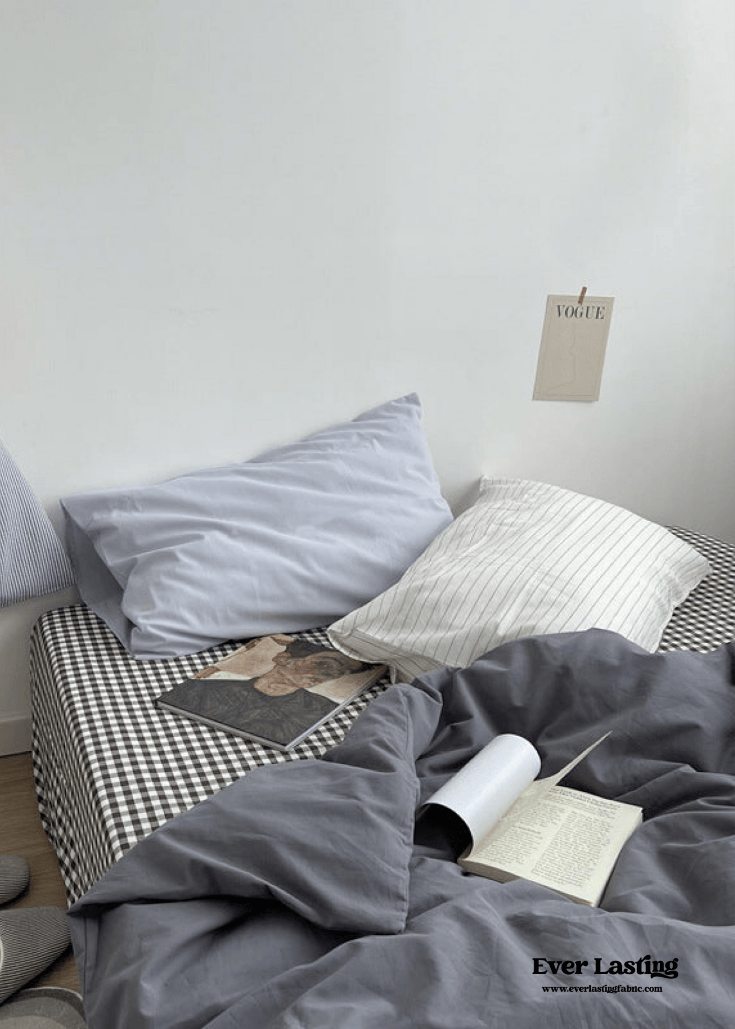 Minimal Mixed Gingham Bedding Set / White