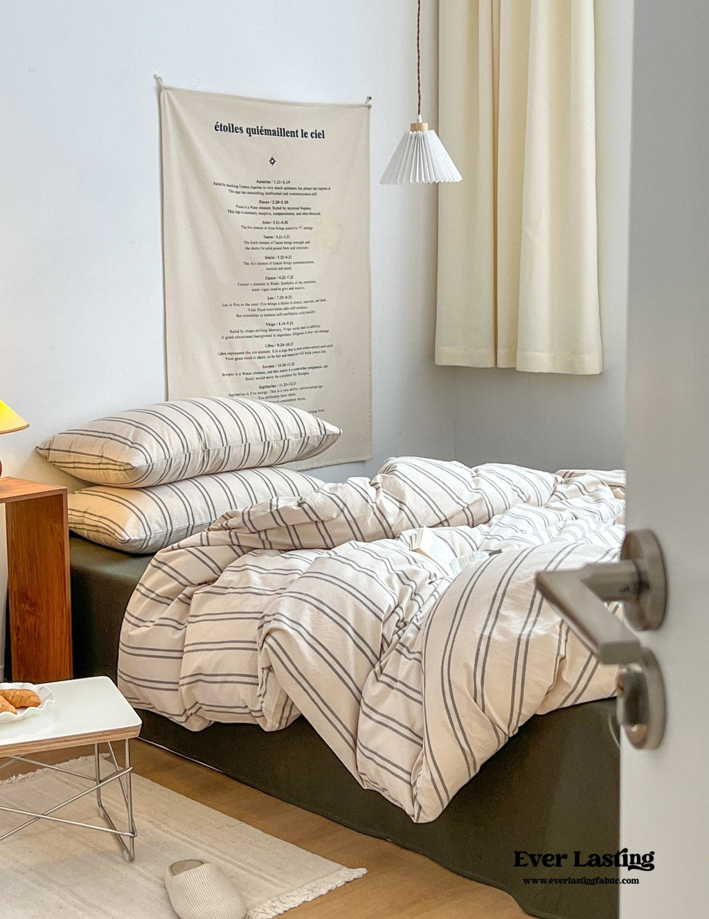 Minimal Vintage Stripe Bedding Set / Forest Green