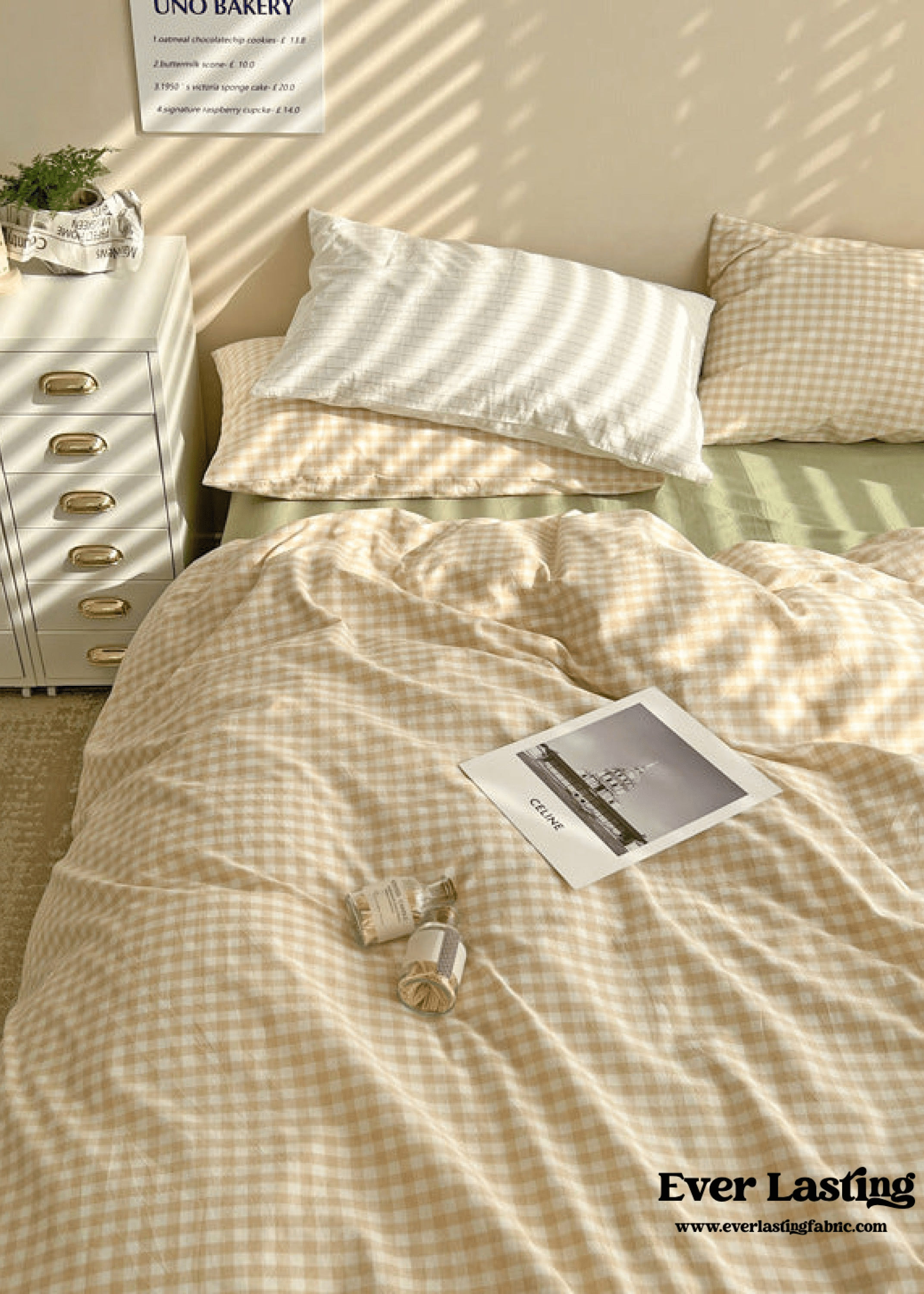 Mixed Gingham Bedding Set / Pink + Yellow