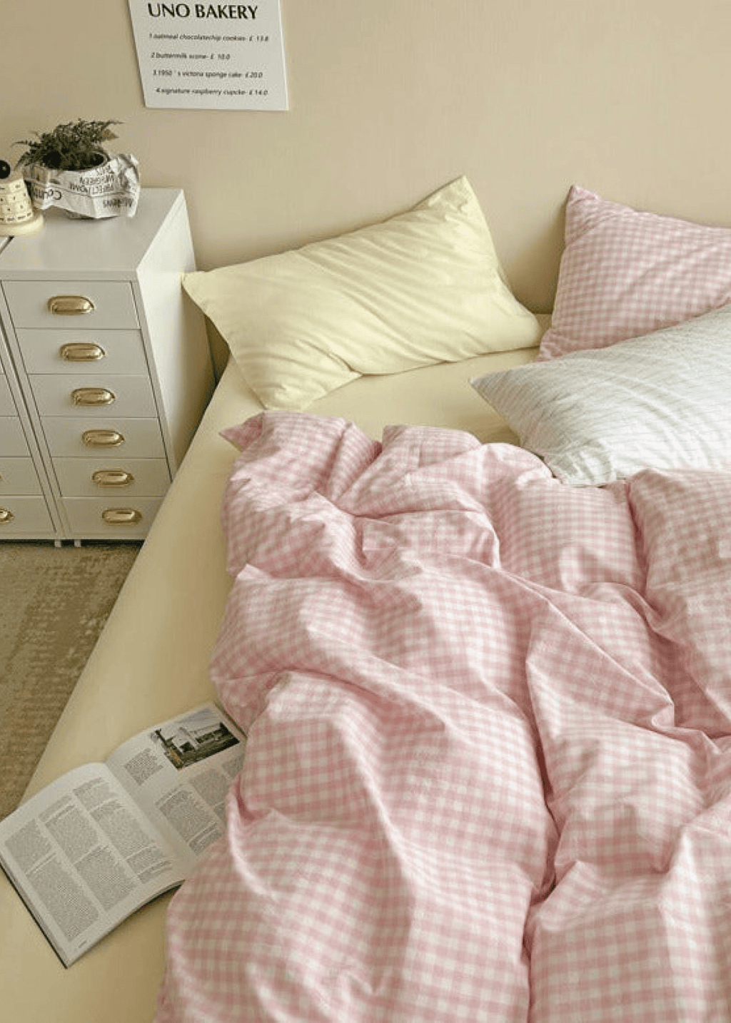 Mixed Gingham Bedding Set / Pink + Yellow