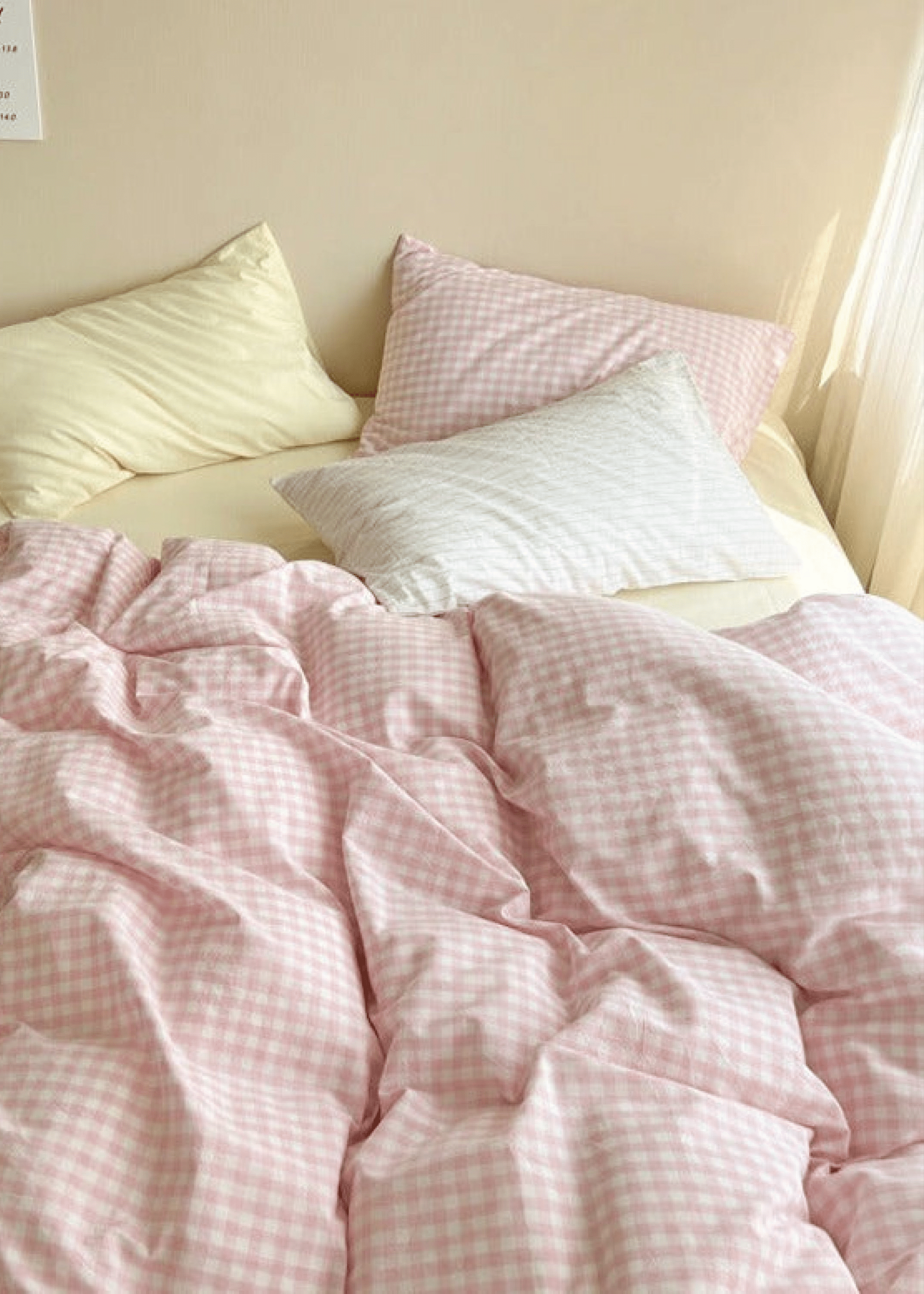 Mixed Gingham Bedding Set / Pink + Yellow